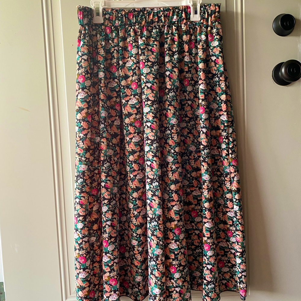 Shein floral midi length elastic waist a-line skirt